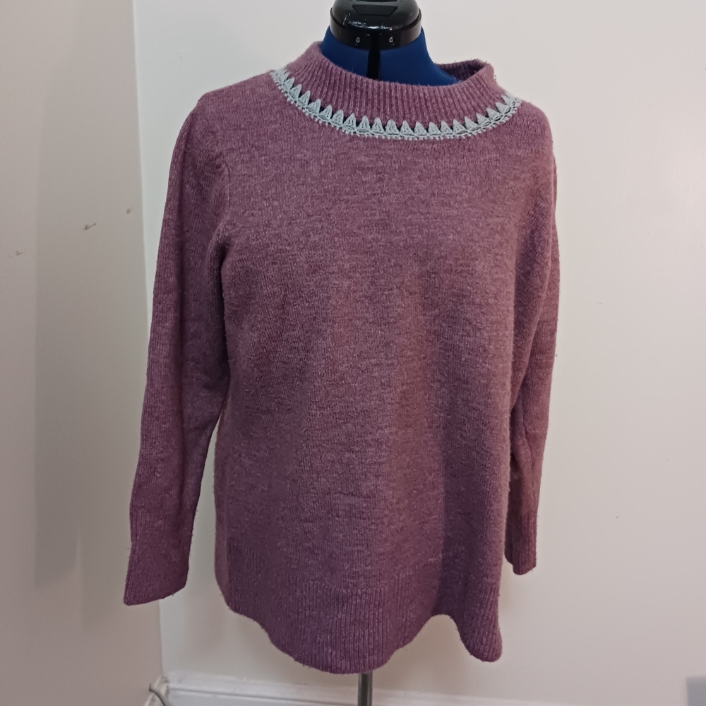 Denim & Co. Knit Sweater Crew Knit Crochet Women Large